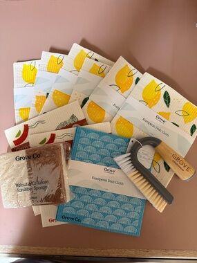 Grove Co. European Dish Cloths & Cleaning Brush - Yellow Lemon + Blue